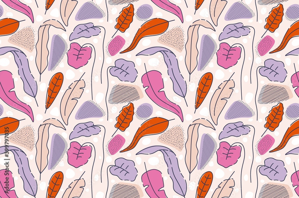 Seamless pattern with abstract flowers and leave. Creative floral surface design. Vector background Seamless pattern with abstract flowers and leave. Creative floral surface design. Vector background