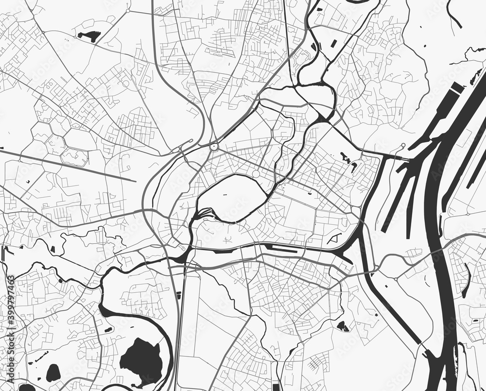 Fototapeta premium Urban city map of Strasbourg. Vector poster. Grayscale street map.