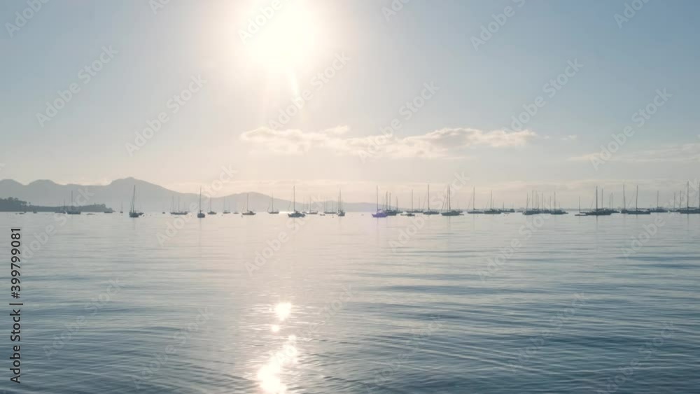 Sunset in mallorca boats sea at balearic islands Sunset in mallorca boats sea at balearic islands