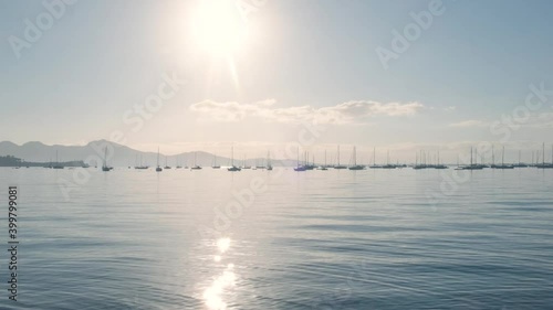 Sunset in mallorca boats sea at balearic islands