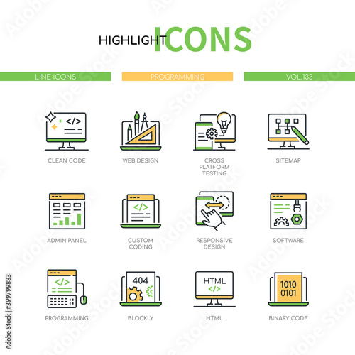 Programming - modern line design style icons set