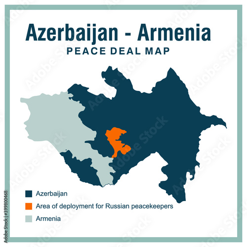 Azerbaijan Map after 2020 War. With Russian Peacekeeper Controlled Region (Artsakh). Vector Illustration.
