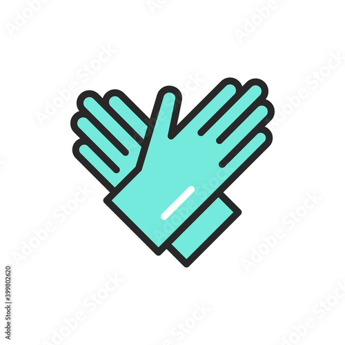 Rubber cleaning gloves color line icon. Isolated vector element.