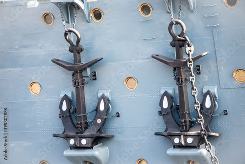 Photography Ankors on the battle cruiser Aurora built in the 19th century on the Neva river in St