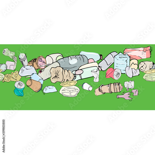 Garbage, dump, a set of crumpled bottles, cans, cups. Seamless vector background.