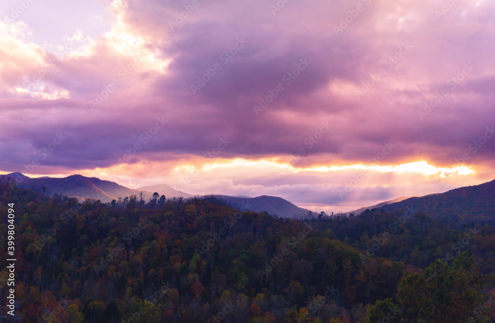 Soft Pink Sunset Over Smoky Mountains