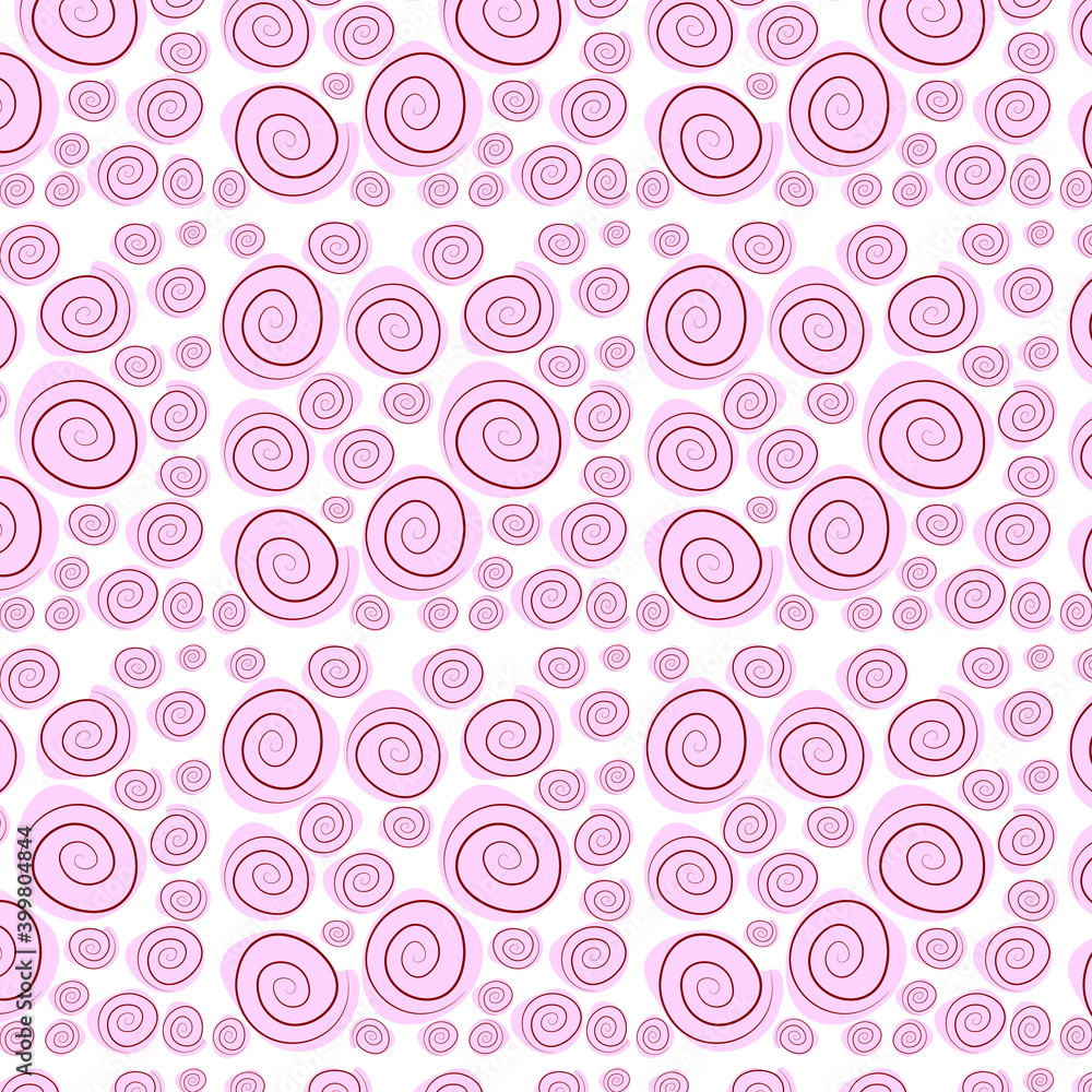 Drawn roses. Pattern, pink spiral roses, flowers, abstract.
