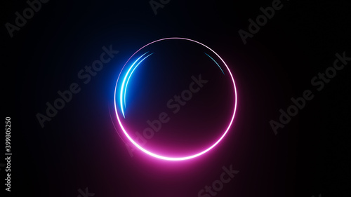 Neon abstract glowing round frame. Design element for your advertisement, sign, poster, banner.