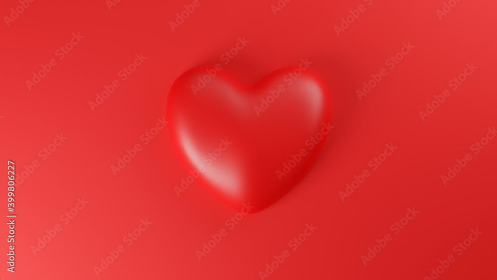 Top view of Red heart on red background. Valentine's day concept. 3D Rendering illustration.