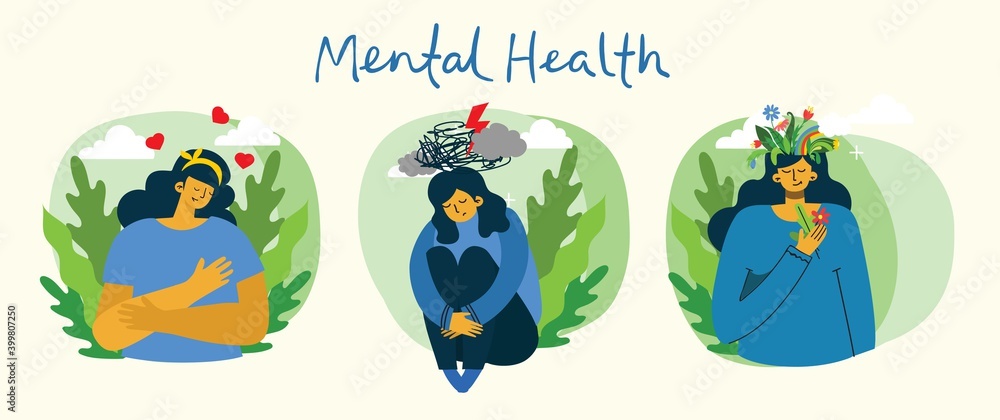 Fototapeta Mental health illustration concept. Psychology visual interpretation of mental health.