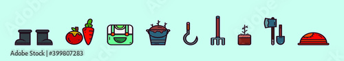 set of peasant tools cartoon icon design template with various models. vector illustration isolated on blue background