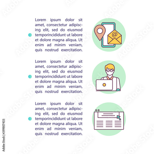 Support center concept icon with text. Customer assistance. Client services. Business consultants. PPT page vector template. Brochure, magazine, booklet design element with linear illustrations