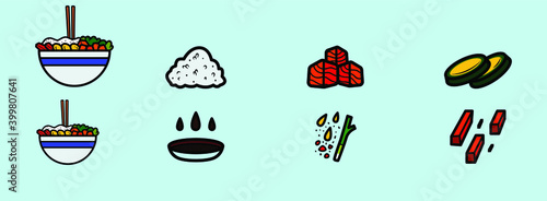 set of poke bowl cartoon icon design template with various models. vector illustration isolated on blue background