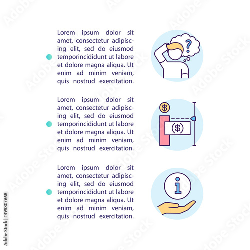Debt verification concept icon with text. Financial counselling service. Dealing with debt collector. PPT page vector template. Brochure, magazine, booklet design element with linear illustrations