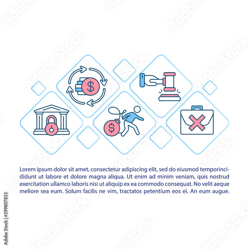 Financial difficulties concept icon with text. Charging upon property for debt satisfaction. PPT page vector template. Brochure, magazine, booklet design element with linear illustrations