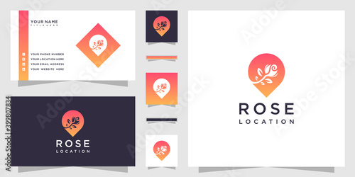 Flower rose location logo. and business card template