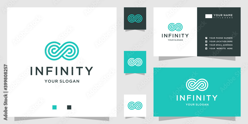 Infinity logo design. with endless negative space and business card template