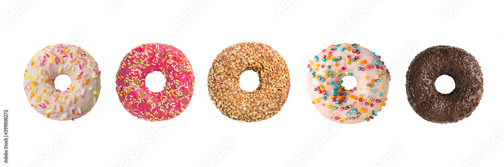 Different donuts isolated on white background Different donuts isolated on white background