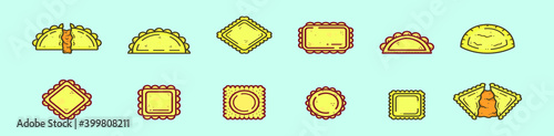set of ravioli cartoon icon design template with various models. vector illustration isolated on blue background