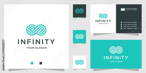 Infinity logo design. with endless negative space and business card template