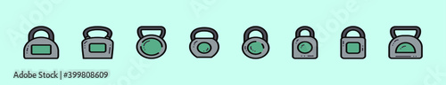 set of kettle bell cartoon icon design template with various models. vector illustration isolated on blue background
