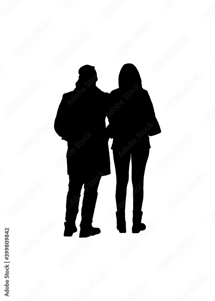 Back View Young Couple Isolated Graphic