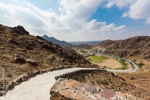beautiful mountain landscape. hiking track in Fujairah,  Hajar mountains. 