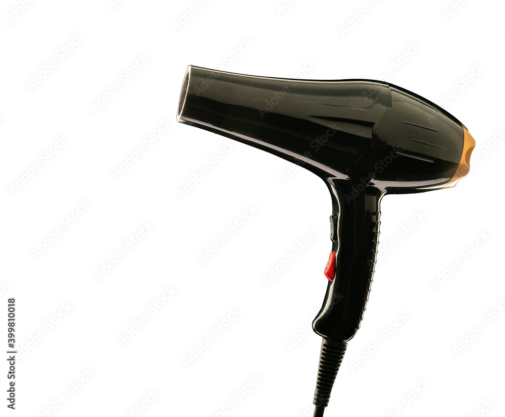 black hair dryer isolated on white background black hair dryer isolated on white background