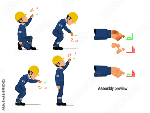 Set of industrial worker with empty hand for holding some equipment.