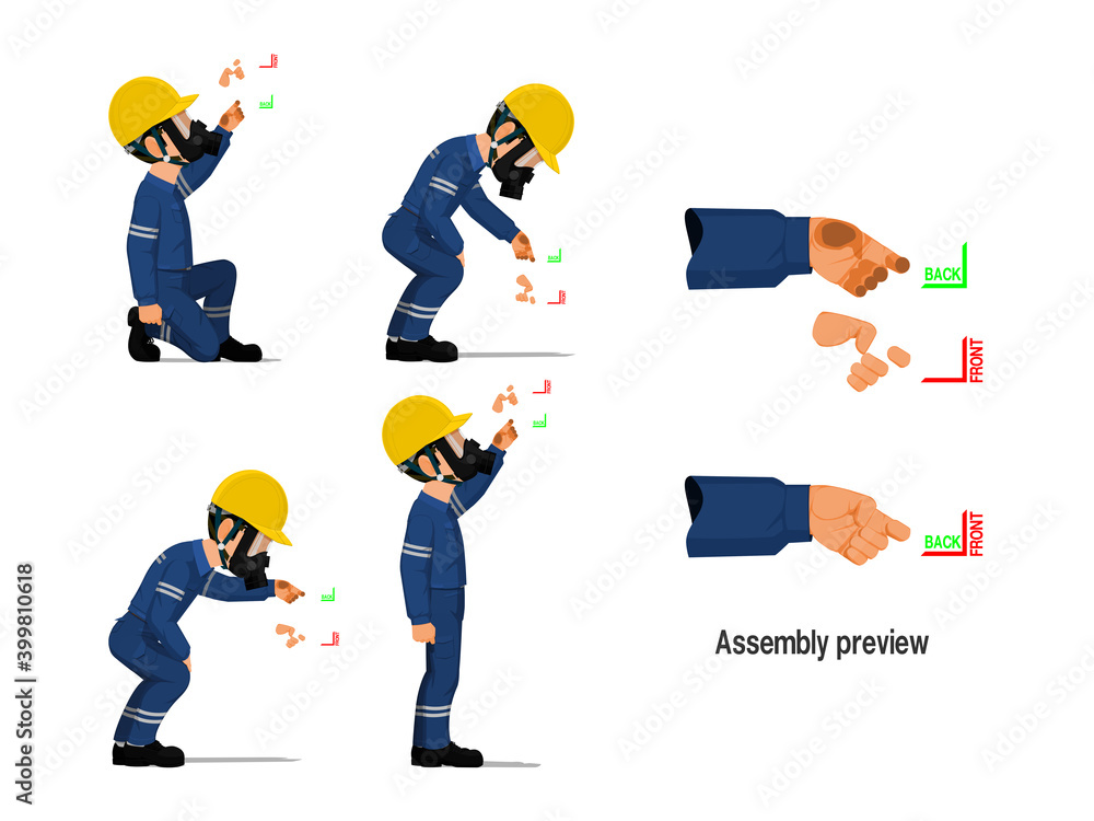 Set of industrial worker with empty hand for holding some equipment.