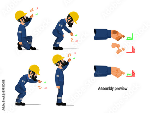 Set of industrial worker with empty hand for holding some equipment.
