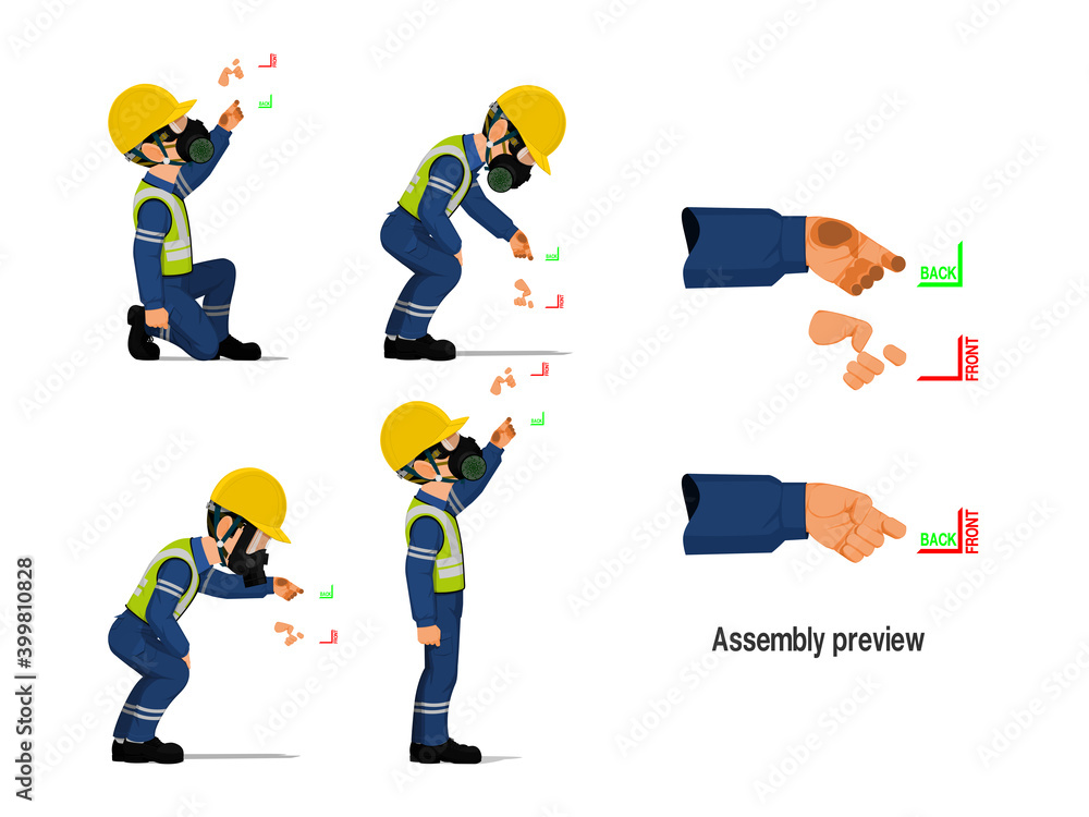 Obraz premium Set of industrial worker with empty hand for holding some equipment.