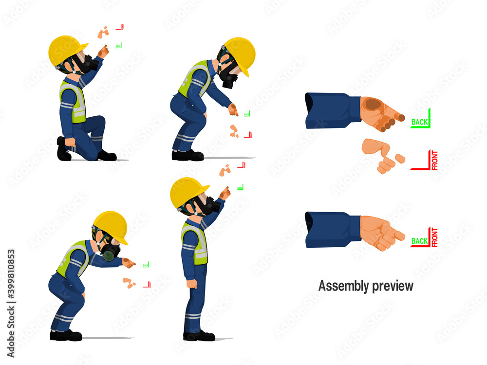 Fototapeta premium Set of industrial worker with empty hand for holding some equipment.