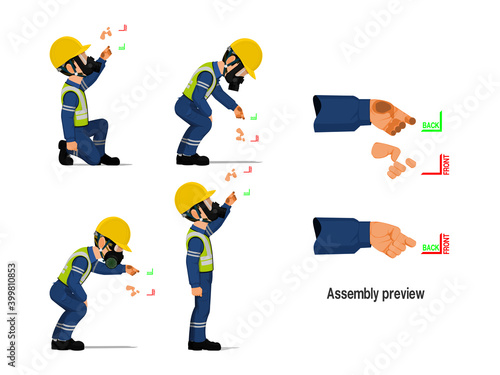 Set of industrial worker with empty hand for holding some equipment.