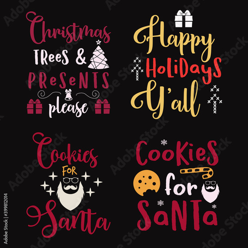 Christmas calligraphy quotes set. Colorful typography designs for xmas decoration  cards  t shirts  mug  other prints with words and holiday elements. Stock lettering bundle designs