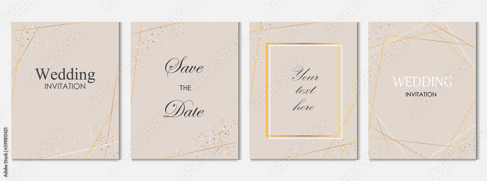 wedding invitation cards with gold geometric elements vector design template.Trendy wedding invitation.