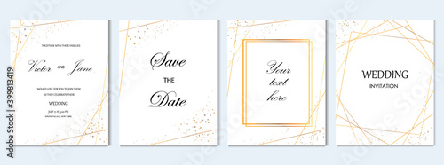 wedding invitation cards with gold geometric elements vector design template.Trendy wedding invitation.