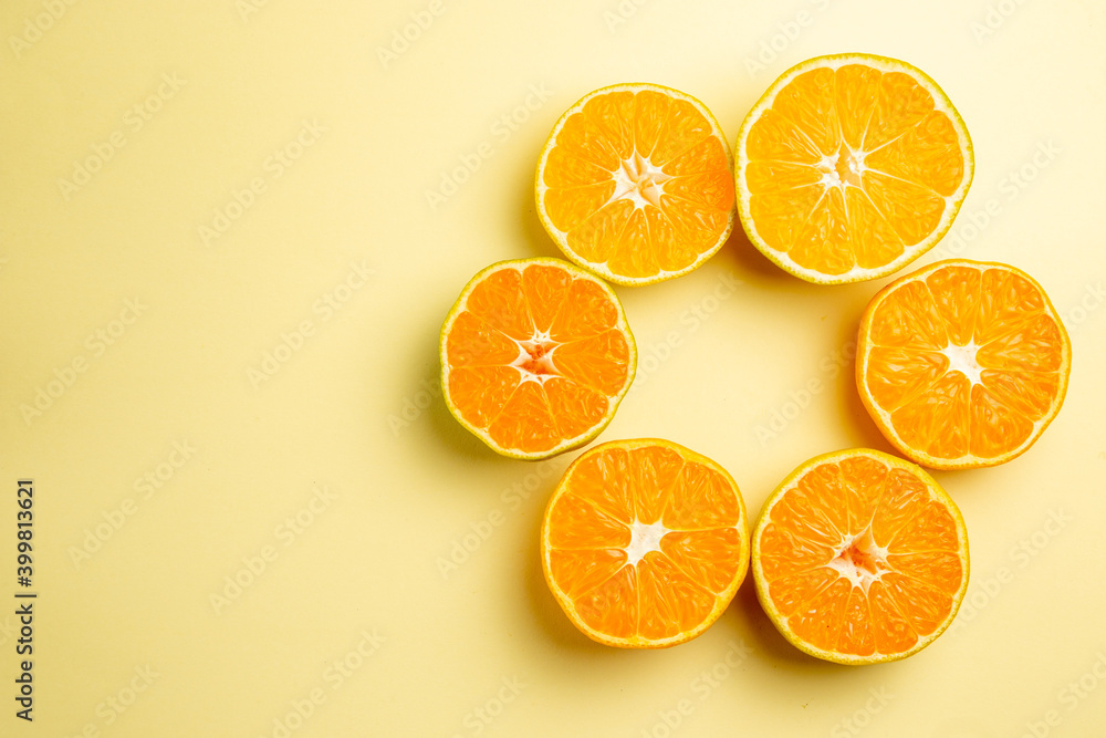 top view fresh tangerine slices on white background fresh color orange citrus fruit top view fresh tangerine slices on white background fresh color orange citrus fruit
