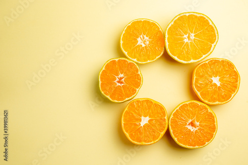 top view fresh tangerine slices on white background fresh color orange citrus fruit
