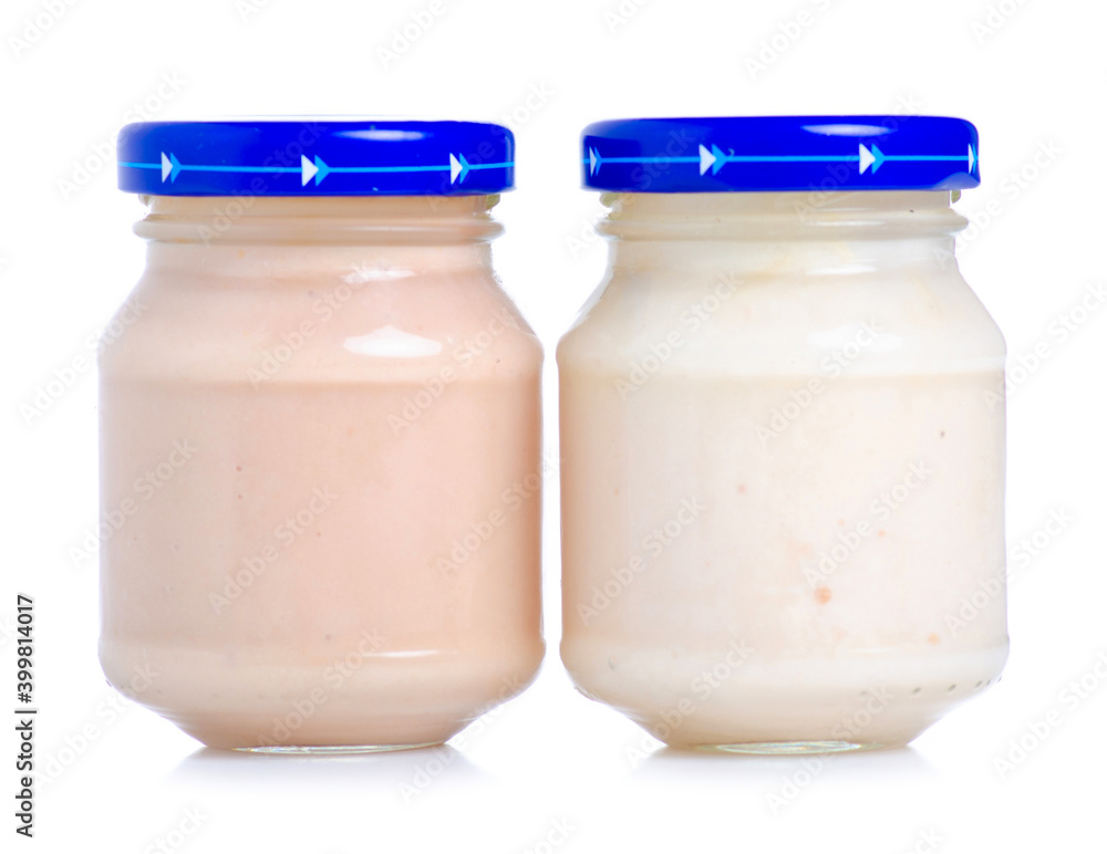 Jar baby food meat on white background isolation Jar baby food meat on white background isolation