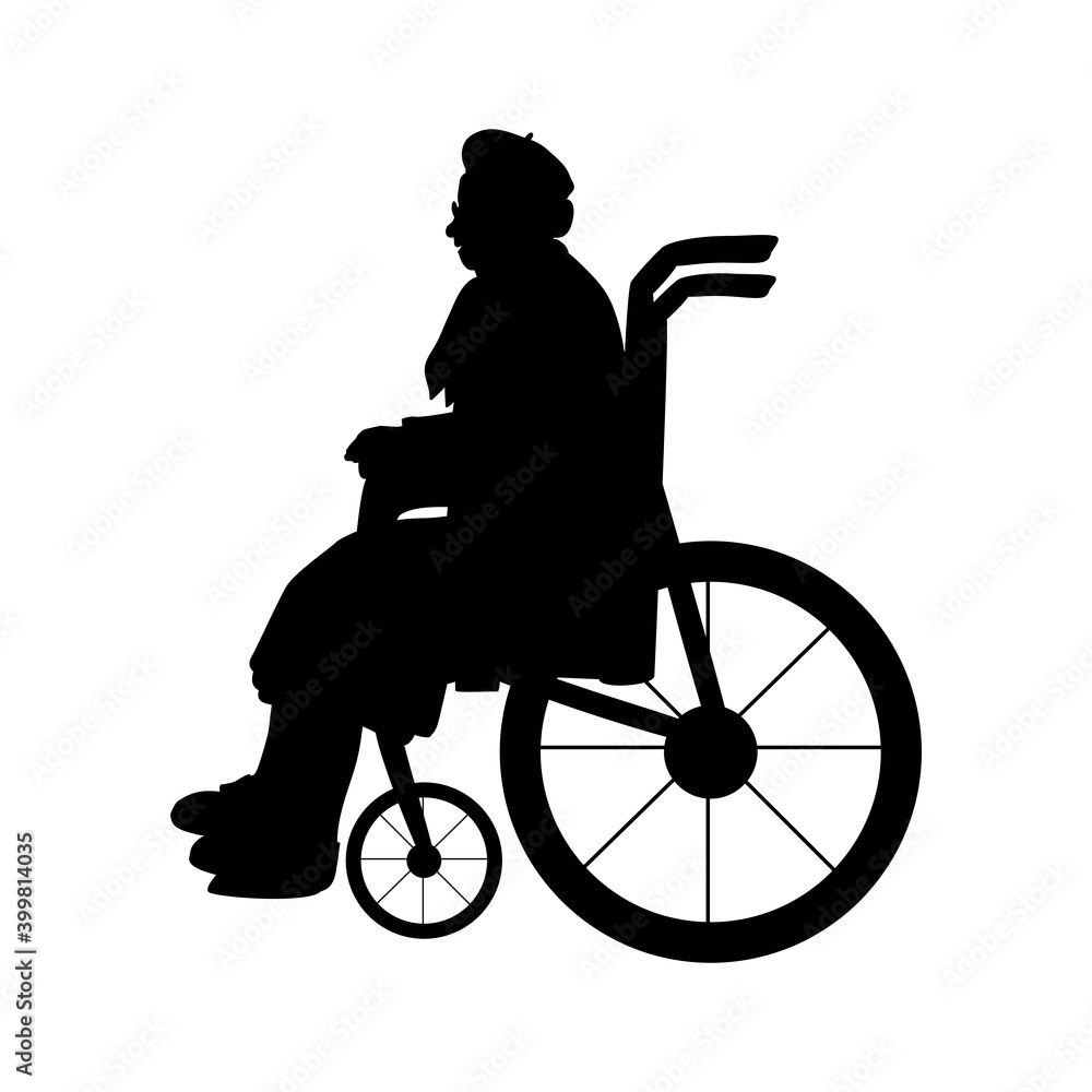 Silhouette of grandmother in wheelchair Silhouette of grandmother in wheelchair