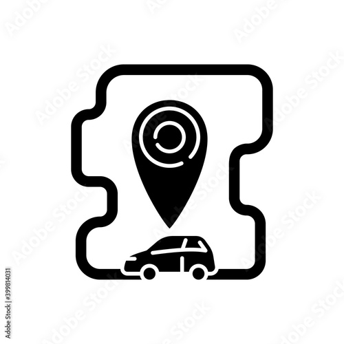 Roundtrip carsharing black glyph icon. Model of car rental where people rent cars for short periods of time. Get automobile for hour. Silhouette symbol on white space. Vector isolated illustration photo