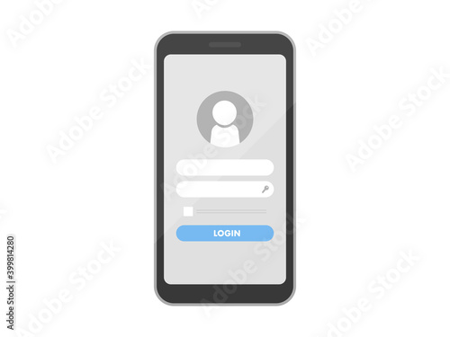 ログイン画面が表示されたスマートフォン画面のイラスト