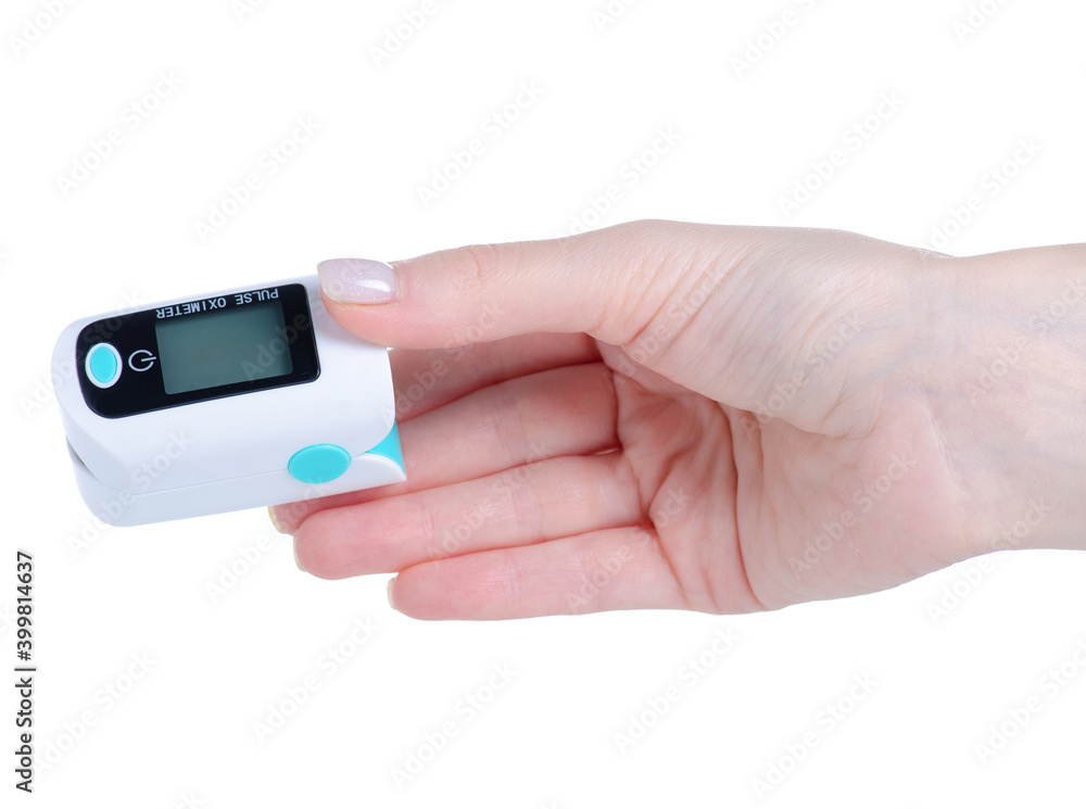 Pulse Oximeter equipment in hand on white background isolation Pulse Oximeter equipment in hand on white background isolation