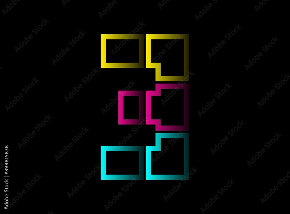 3 number cmyk color vector desing logo. Dynamic split blue, pink, yellow color on black background. For social media,design elements, creative poster, web template and more