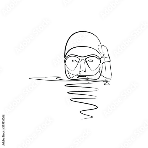 Aqualunger in one line. Black line vector illustration on white background
