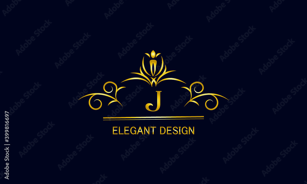 Golden monogram on a black background with the letter J. Graceful logo with the initial. Universal emblem, symbol of restaurant, business, greeting cards, invitations. Golden monogram on a black background with the letter J. Graceful logo with the initial. Universal emblem, symbol of restaurant, business, greeting cards, invitations.