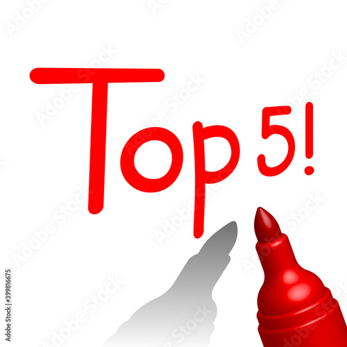 top five inscription with red marker pen, vector illustration 