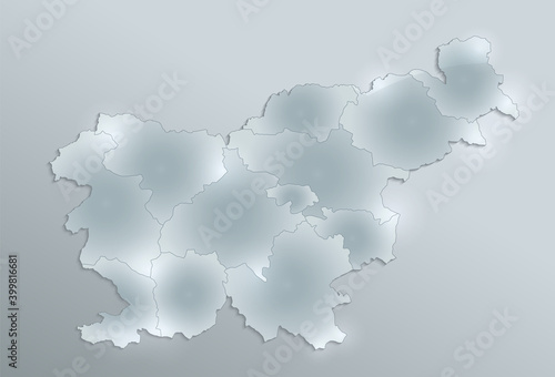 Slovenia map, administrative division, separates regions, design glass card 3D blank