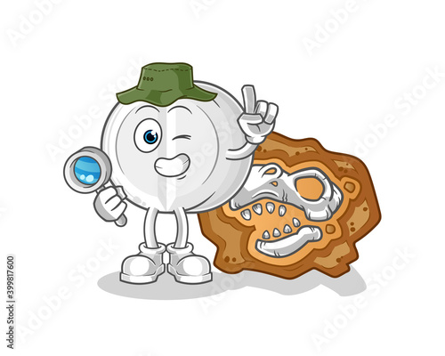medicine archaeologists with dinosaur fossils mascot. cartoon vector